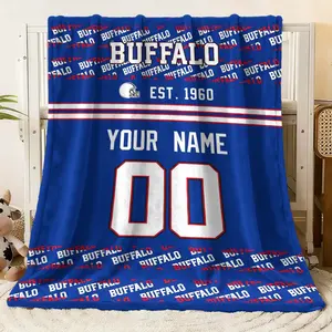 Customizable Buffalo Flannel Blanket with Team Elements, Personalized Name & Number, Soft Warm Throw for Sports Fans, Blue Blanket Est.1960, Ideal for Bed/Couch Decor & Gift