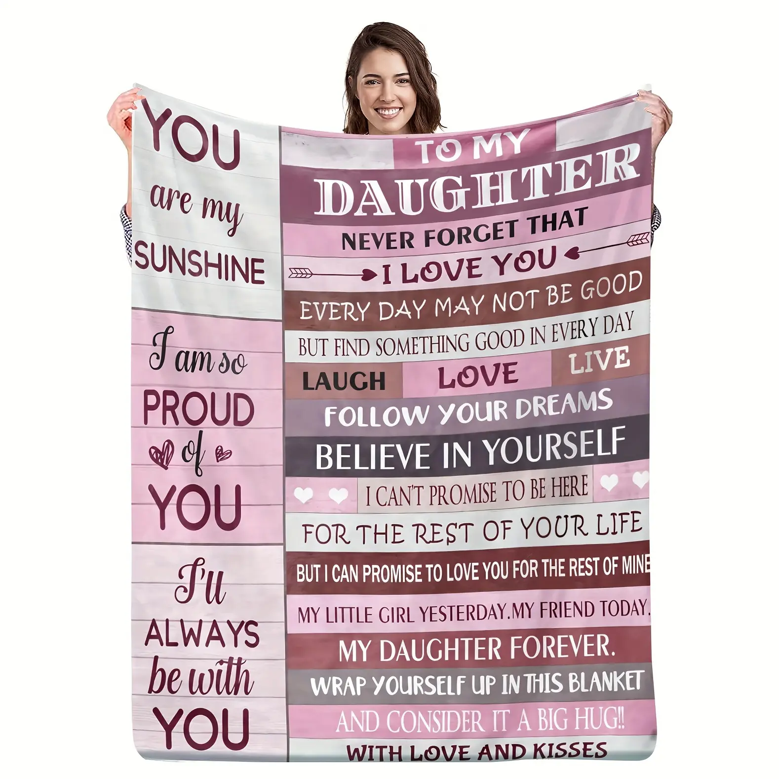 FRANALA Soft Blanket For Daughter To My Daughter Blanket Creative Text Letter For Daughter Soft Blanket Flannel Blanket For Couch Sofa Office Bed Camping Travel, Multi-purpose Gift Blanket For All Season