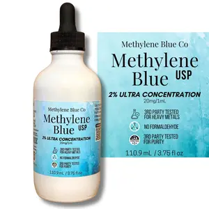 2% Methylene Blue 3.75 fl oz, USA Made Ultra Concentration Glass Bottle and Dropper Pharmaceutical Grade for Humans Nootropic Supplement - Heavy Metals Tested Healthcare Healthcare