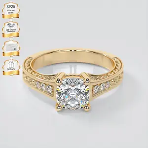 1PC Golden  Women Ring 1 Cushion 1ct & 6 Round Lab Wear Stacking Engagement Wedding Memorial queen ring summervibes