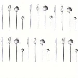 24-Piece Silverware Set for 6, Stainless Steel Flatware Set Matte Silver, Modern Brushed Thick Cutlery Set with Spoons Forks