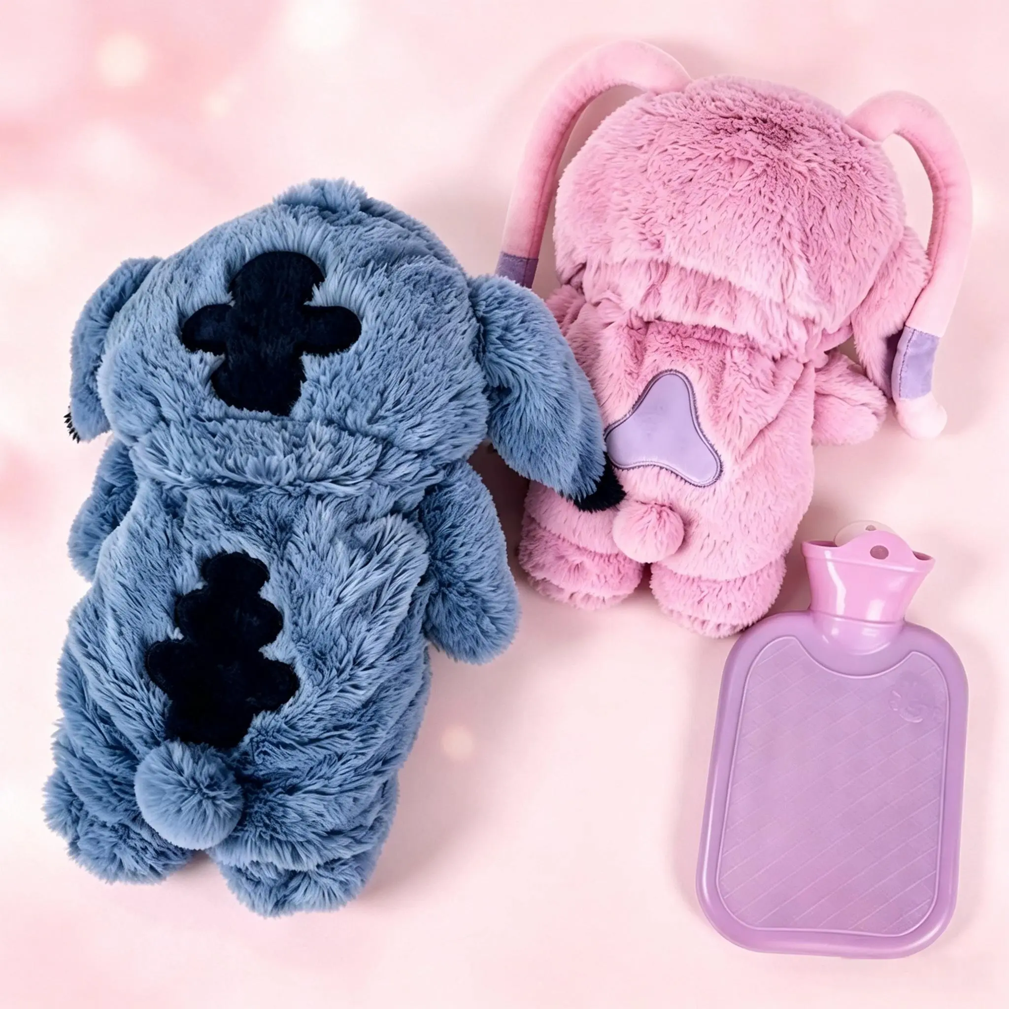 Blue/Pink/Red Plush Hot Water Bottle Hand Warmer, CottonWater-Filled, Portable Warm Accessory & Cold Weather Giftfor Girls