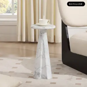 [Mother'sDayGift]DAYALANE Modern Lauren Cultured Marbled Effect Side Table for Living Room, 9 "Round Stone Side Table Vintage Night Stand, Small Rustic Red End Table for Drink in Bedroom Apartment Waiting Room, Black White and Red