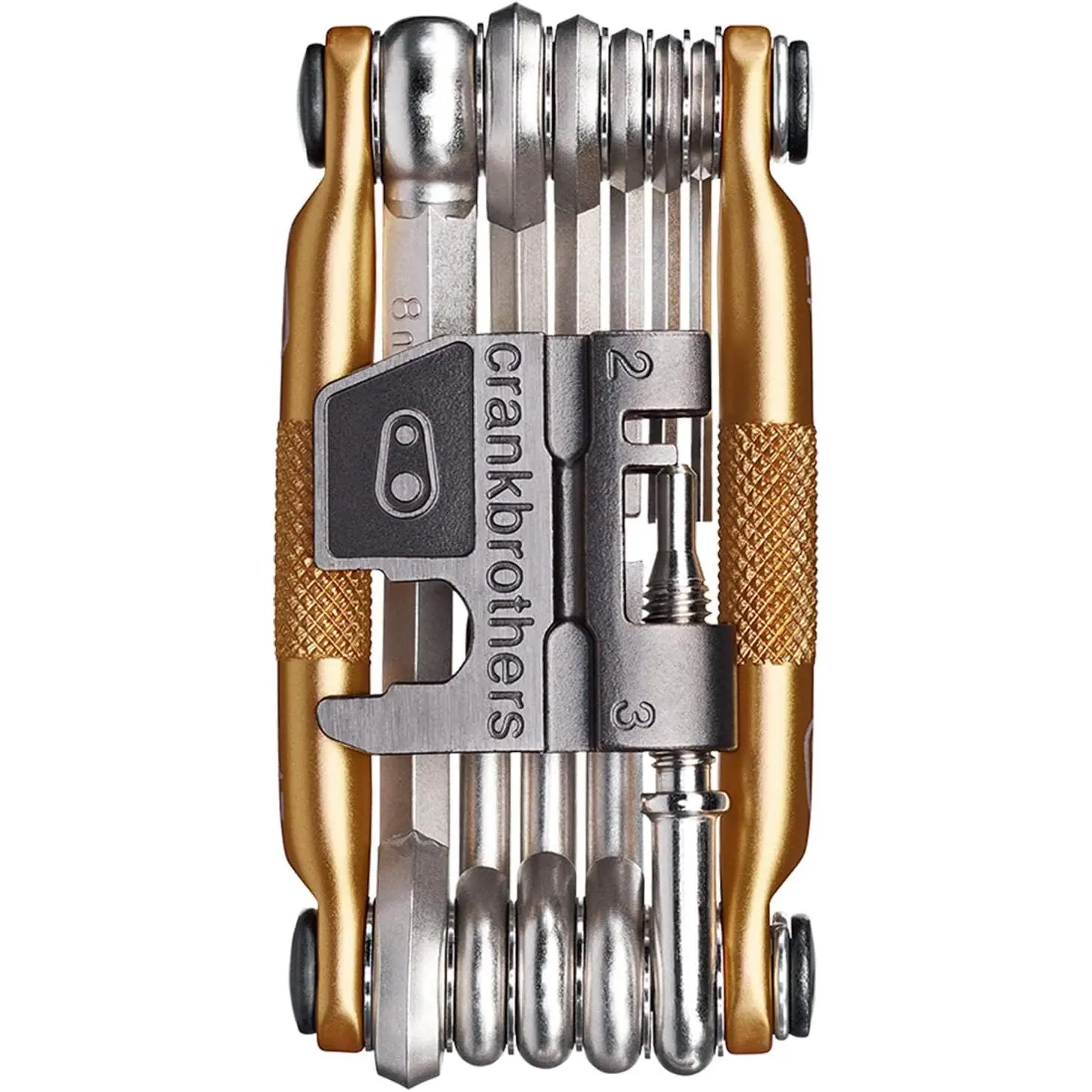 Crankbrothers Multi Tool M 17 Bike Tool - MTB Multi-Tool Gold - 17 bicycle tools (17 in 1 tool), ergonomic and lightweight