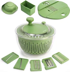 5 in 1 Large Salad Spinner Dehydrator with Vegetable Chopper, Drainer Utensils - Springtok GreenBowl & Colander, Multifunctional Kitchen Basket Detachable