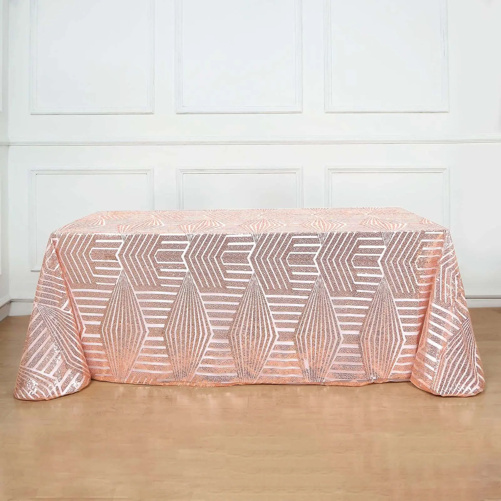 Rose Gold Sequin Rectangle Tablecloth (90"x132" Diamond Look, Sequin Finish) - Seamless Table Cover, Shimmery Fabric, Spot Clean, All Seasons Party Event Supplies