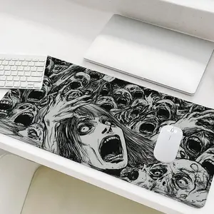 Horror Anime Pattern Mouse Pad, Rectangle Gaming Mouse Pad, Non-Slip Rubber Base Stitched Edge Desk Pad for Home Office Desk Accessories