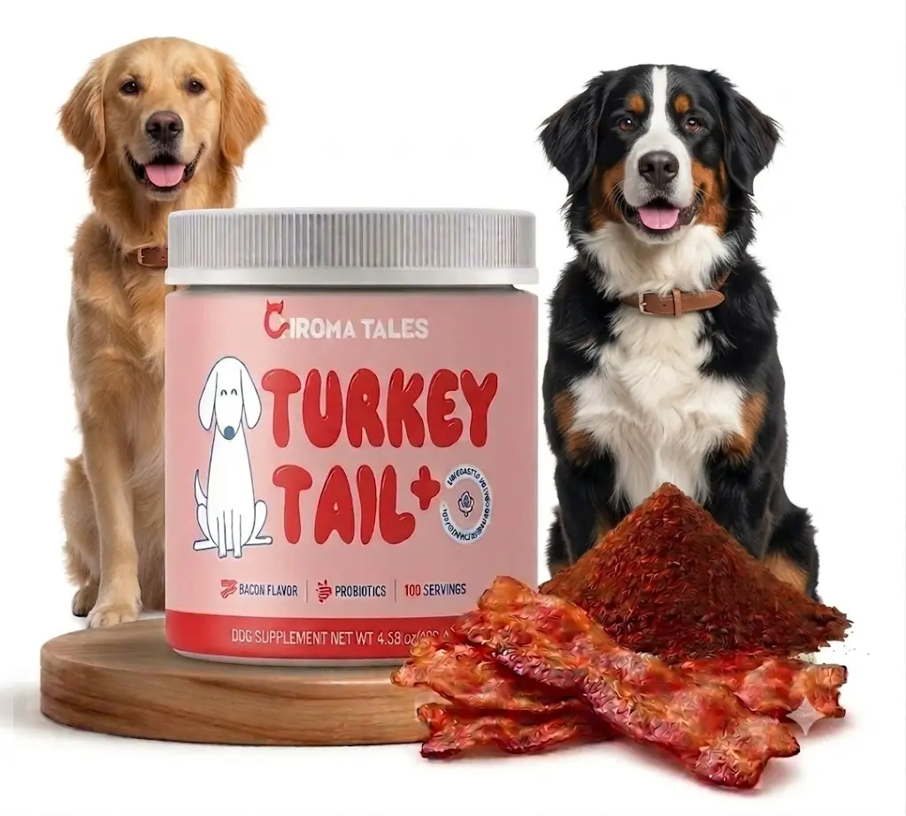 CHROMA TALES Turkey Tail Mushroom Dog Food Topper, Grain-Free Bacon Flavor, Dog Probiotic, probiotics for dogs, Mushroom Supplement for Dogs, Limited Ingredient Formula, Immune & Gut Health Support, Digestive Supplement for Puppy & Adult Dogs 100 Servings