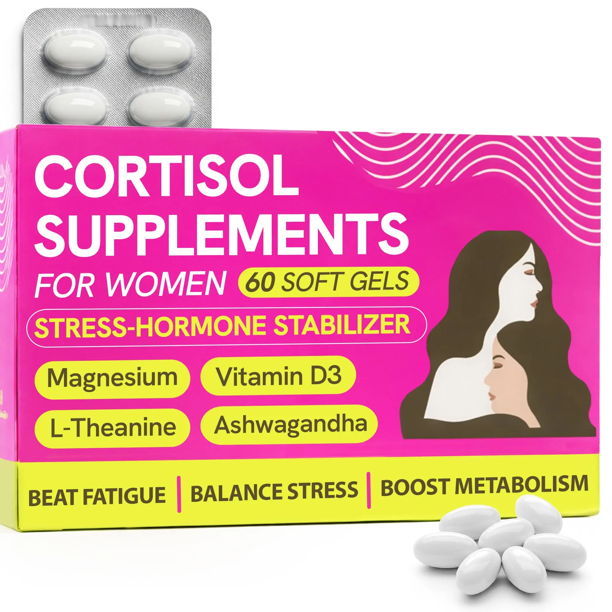 Cortisol Supplements for Women with Ashwagandha, Rhodiola & L-Theanine | Cortisol Reducer Designed for High Stress, Fatigue & Mood Swings | Supports Hormone Balance & Steady Energy | 60 Capsules