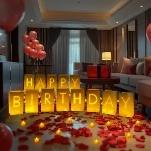 Happy Birthday Light Up Letters Luminary Bags with Flameless Candles and Fake Rose Petals, Happy Birthday Sign Party Decoration for Women Men outdoorfun