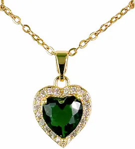 Emerald Green Crystal Heart Pendant Necklace