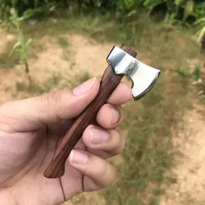 A Compact Stainless Steel Axe with a Wooden Handle, Designed for Outdoor Camping And Survival, Featuring Multiple Functions As an Everyday Carry Tool