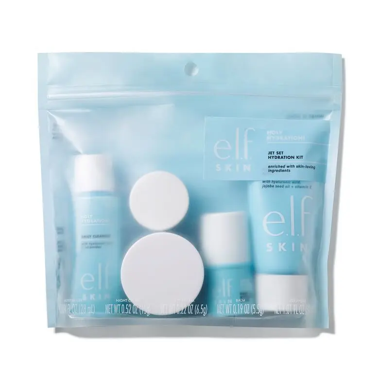 e.l.f. SKIN Jet Set Hydration Skincare Set, TSA Friendly, 5 Piece Routine w/ Hydrating Cleanser, Face Balm, Eye Cream, Moisturizer & Nourishing Night Cream