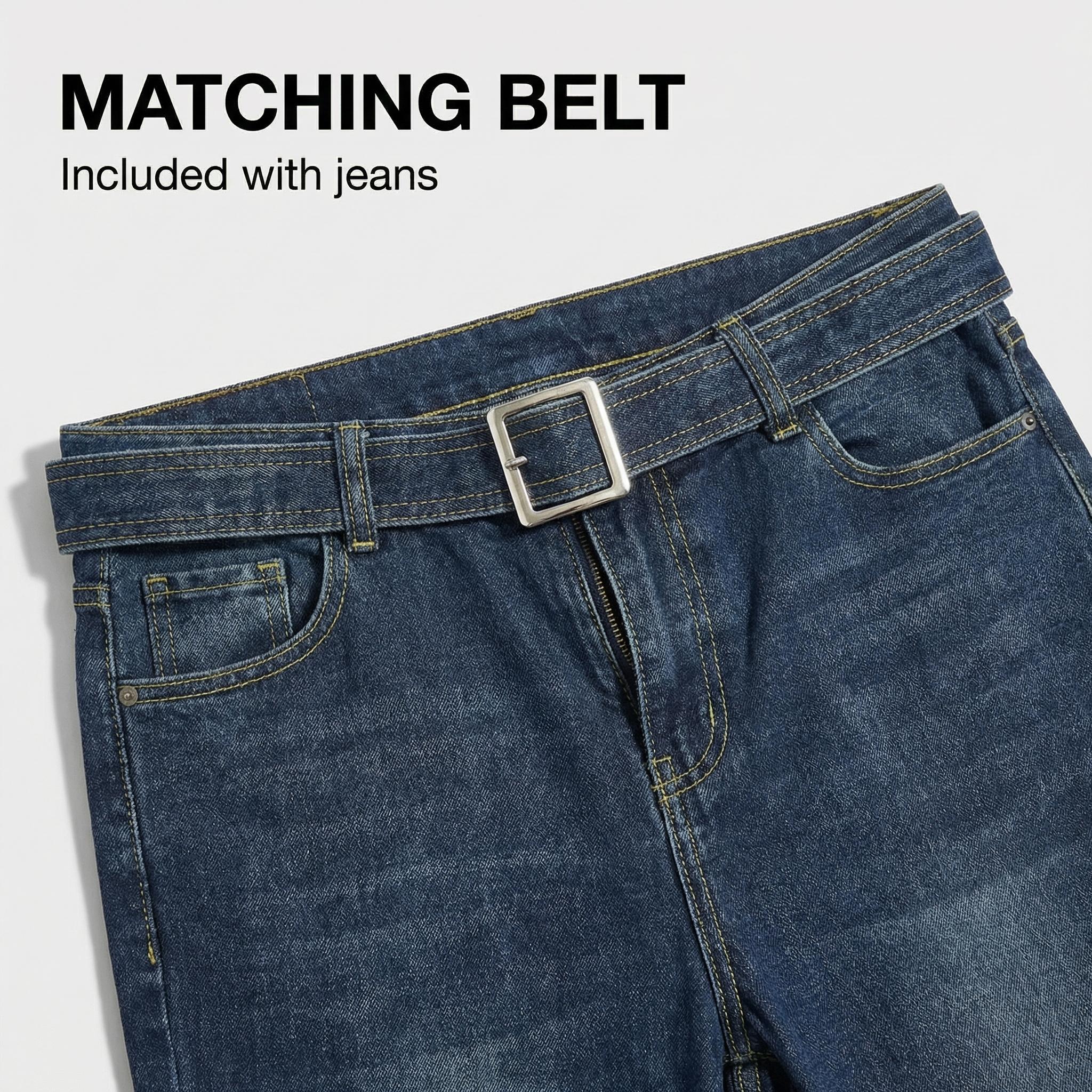 Women’s Flare Jeans Bell Bottoms Stretchy Flattering Dark Wash Denim Pants With Belt Y2K Vintage Grunge Alt Casual Streetwear