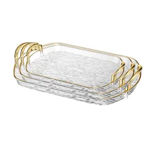 3 Pack Serving Tray with Handles, Stackable Reusable Trays for Serving Food, Plastic Serving Platters for Party, Charcuterie, Fruit, Appetizer