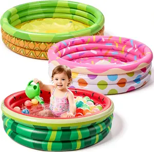 3 Pack 45" X 10" Inflatable Kiddie Pools, Watermelon Pineapple Cupcake Printed Swimming Pool for Kids, Indoor Outdoor Multi-use Baby Water Pool Can Be Used as Ball Pit Pool for Seasonal Fun
