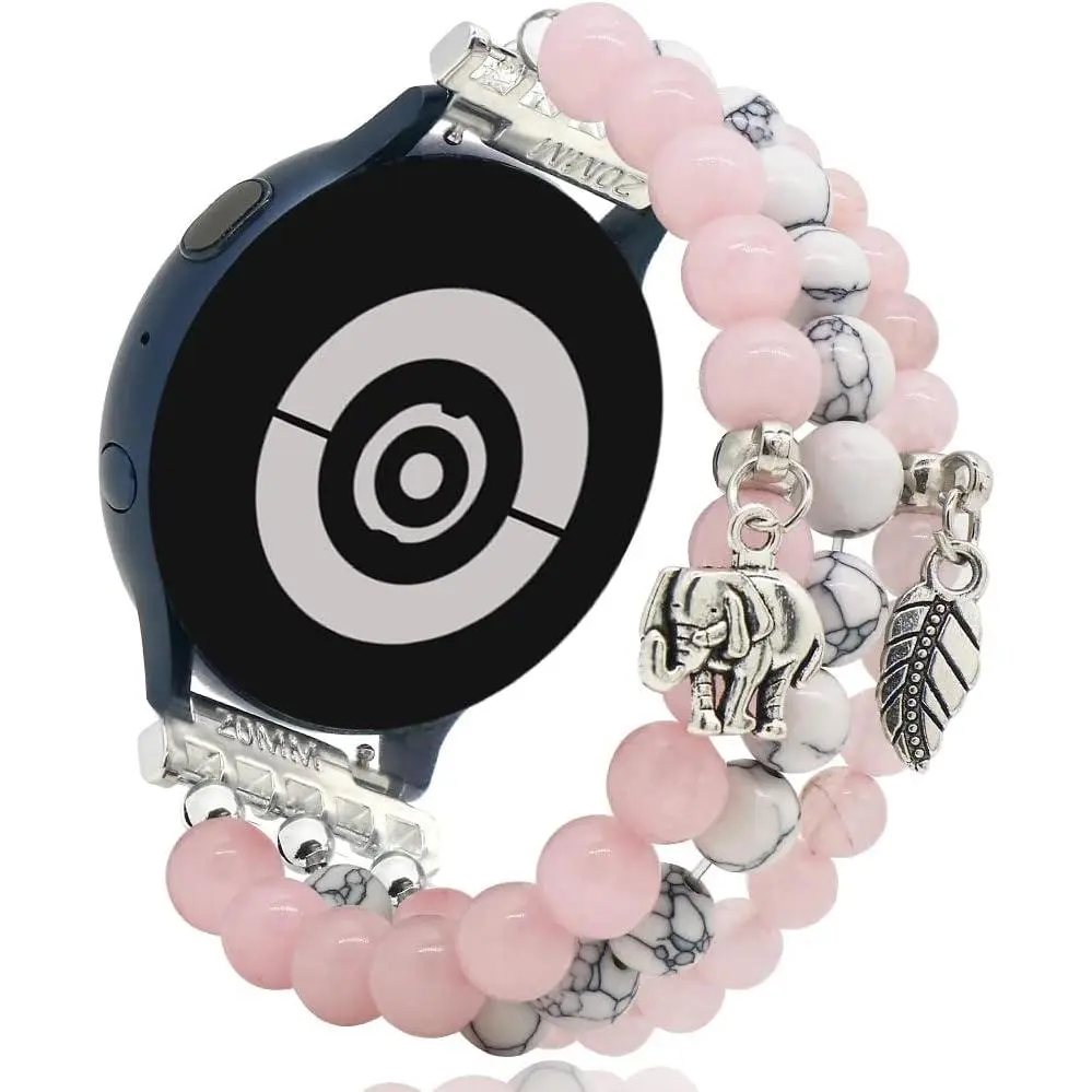 Beaded Bracelet Band Compatible with Galaxy Watch 7/6/5/4 40mm 44mm/Watch 6 Classic 43mm 47mm/Watch 5 Pro 45mm/Watch 4 Classic/Active 2 Band, 20mm Elastic Stretchy Strap Wristband for Women