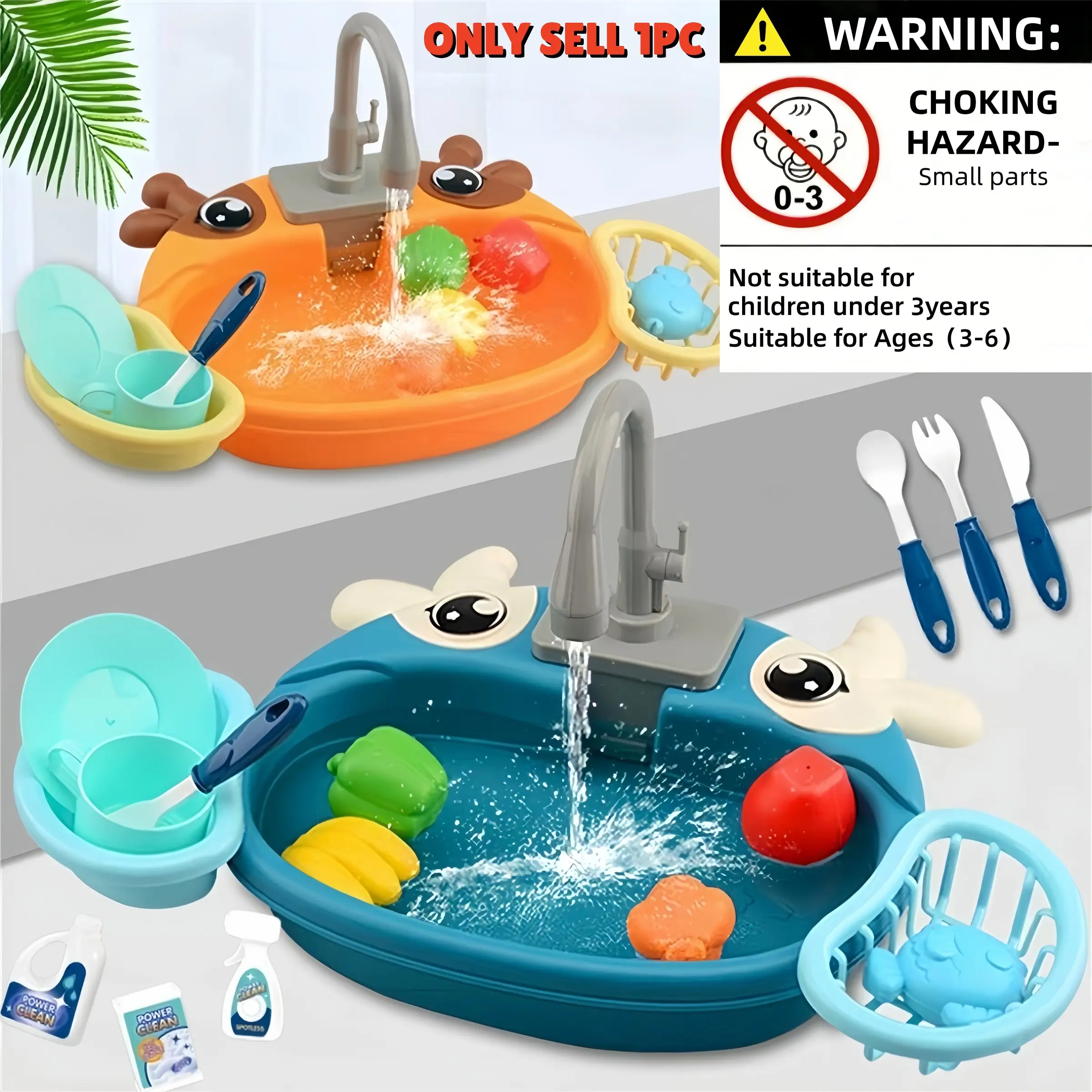 Cute Kitchen Sink Toy Set, Kitchen Playset, Cooking Playset with Water Faucet, Play Kitchen Accessories, Play Food, Pretend Dishes, Fun Pretend Play for Boys & Girls Ages 3-6, Parent-Child Interaction Birthday Gift