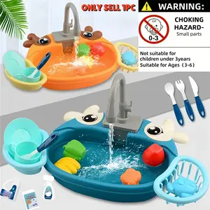 Cute Kitchen Sink Toy Set with Water Faucet, Play Kitchen Accessories, Fun Pretend Play for Boys & Girls Ages 3-6, Parent-Child Interaction Birthday Gift
