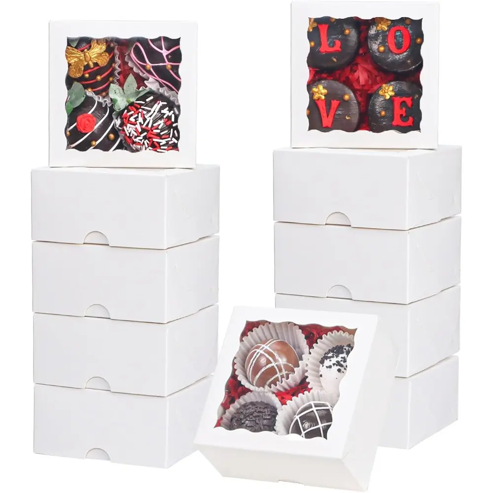 Thick Plastic Bakery Boxes (40 Pcs, 4x4x2 In) with Window - Sturdy Halloween & Birthday Ideas Containers for Festive Parties, Small Pastries, Truffle Goodies, Showing Off Food