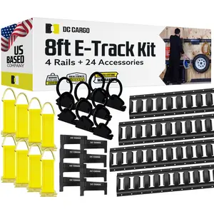 8' Black E track Kit - 4 Rails + Accessories - 28 Pcs
