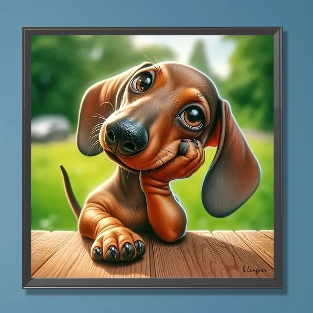 Dachshund Paint By Numbers Kit - Beginner-Friendly DIY Acrylic Art Supplies, 40x40cm Canvas, 1 Set Acrylic Paints, 3 Brushes, Home Decor, All Ages Activity, Sense of Accomplishment Craft, 3 X Brushes