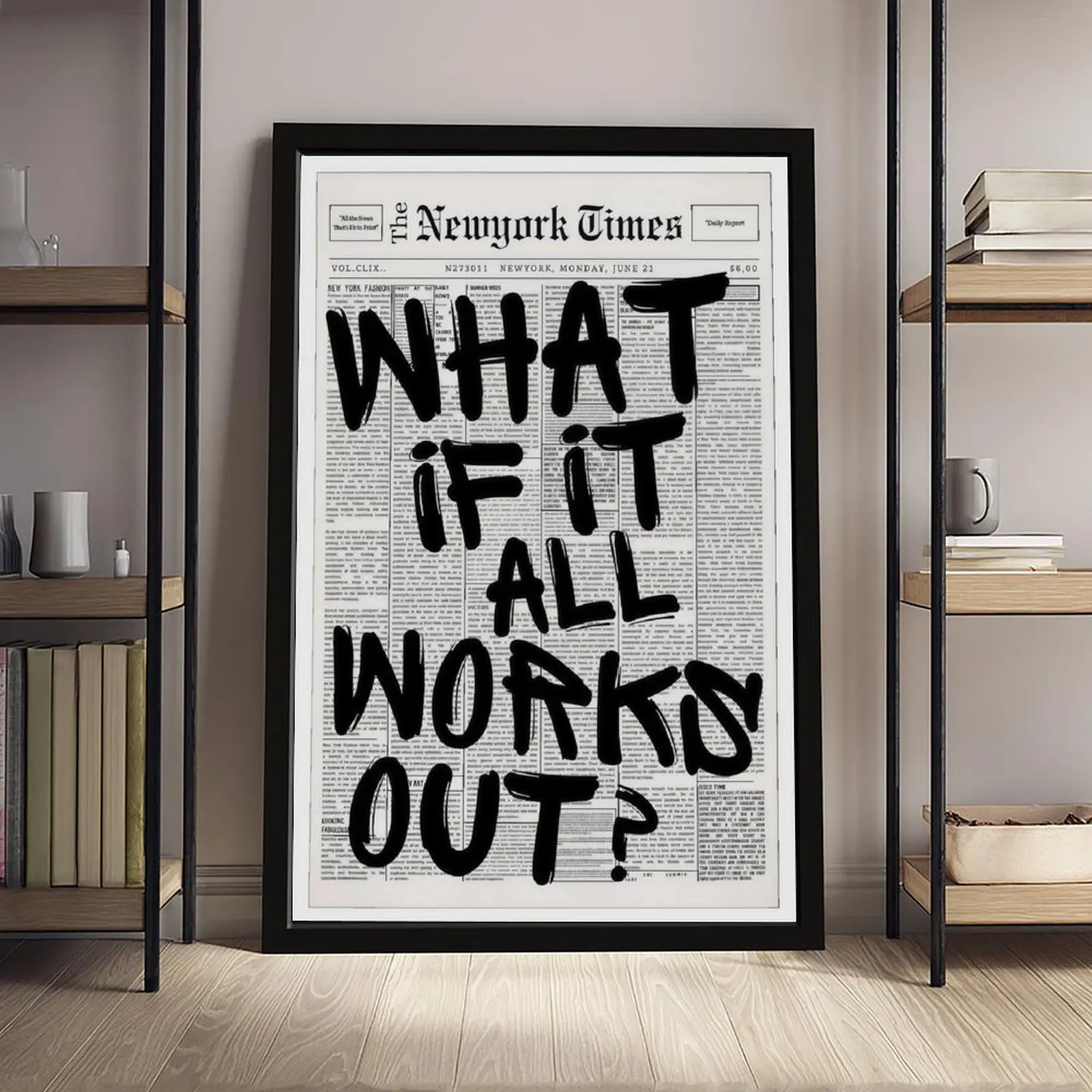 Retro Black And White Newspaper Poster What If It All Works Out Canvas Wall Art Positive Affirming Quote Minimalist Prints Painting For Home Bedroom Dorm Wall Decor