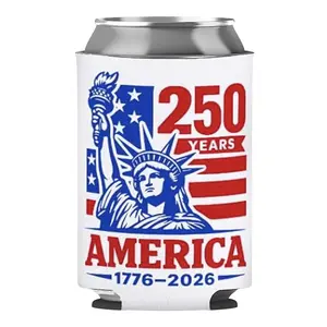 250 Years USA Patriotic Can Cooler, 1776-2026 American Independence Drink Sleeve, Neoprene Holder for Outdoor Party Gift