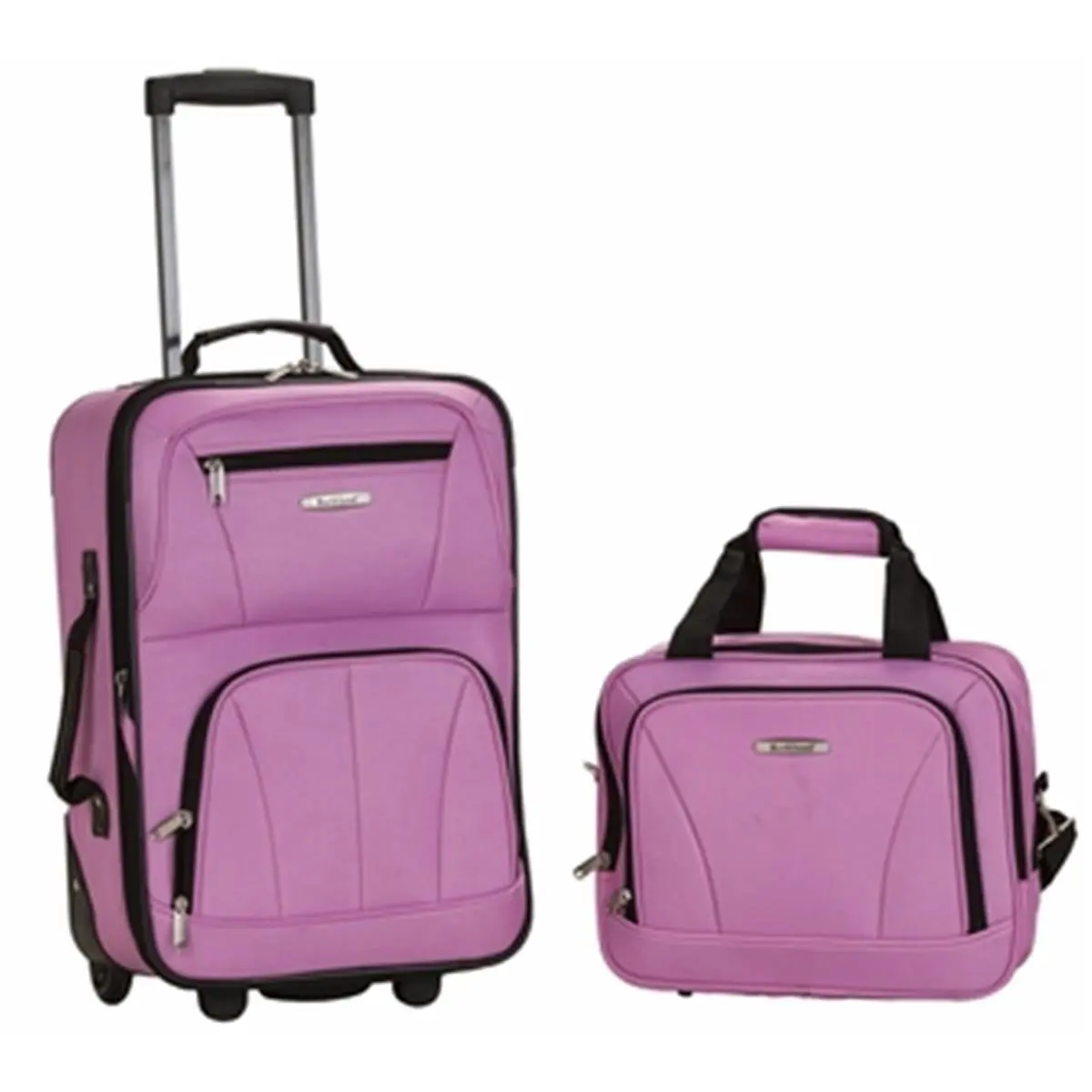 212 MAIN Pink 2-Piece Expandable Luggage Set - Travel Trolley Upright + Tote, Heavy-Duty EVA Material, PVC-Backed, Ez-Roll Wheels, Zipper Closure