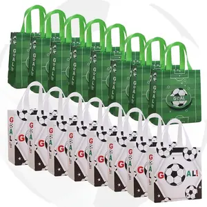 16 Football Gift Bags with Handles, Non-Woven Fabric, Perfect for Soccer Parties, Football Party Favors, Birthday Celebrations, and Other Events, Goody Bags, Set