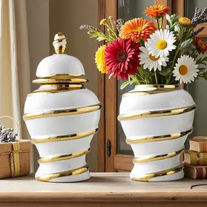 Luxury Ceramic Ginger Jar, Modern Decorative Vase for Living Room, Bedroom & Dining Table, Elegant Home Decoration Accessory