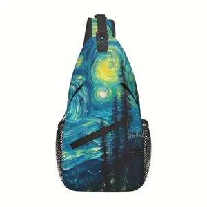A Stylish And Spacious Crossbody Chest Bag Featuring an Abstract Design Inspired by a Starry Night And Forest, Perfect for Hiking, Shopping, Leisure Travel, Or As a Beach Bag.This Durable Backpack Is Also Suitable for Fishing And School