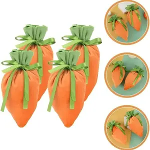 10pcs Easter Carrot Pattern Fabric Drawstring Candy Gift Bags, Ideal for Students Adults Office Workers, Perfect for Egg Hunt Spring Birthday Parties
