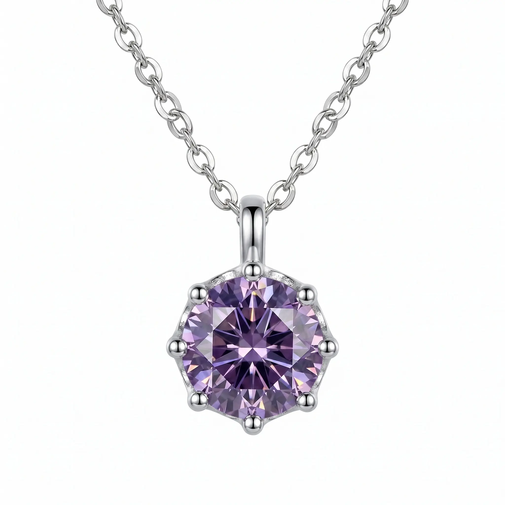 Purple Moissanite 925 Sterling Silver Necklace