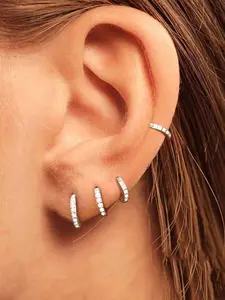 Women's Silver Color Hoop Earrings Set, Sparkling Zirconia Design, Available in 8/10/12mm Sizes, Perfect for Daily Wear & Gift Ideas, Fashionable Jewelry