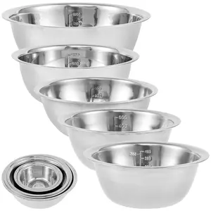 2025 NEW 5 Counts Stainless Steel Mixing Bowl Set Multipurpose Soup Basin 5 Sizes Space Saving Nesting Bowls Set 2600ML Salad Bowls Dishwasher Safe for Kitchen Cooking Baking Food Storage
