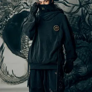 XYXIONGMAO Men's Black Futuristic Techwear Cyberpunk Streetwear Hoodies Japanese Hip Hop Kanji Designer Baggy Hoodie Vintage Cool Graphic Hoodie Trendy Cozy Oversized Hoodie Simple Pullover Hoodie Artistic Sweatshirt