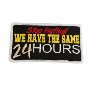Patch Party Club, 1-pc,   "Stop Hating! We Have the same 24-hours,"4"x2", Iron-on patch, DIY, Embroidered Applique, Statement Patch for Denim Jacket & Hats