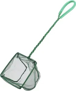 Aquarium Fish Net with Braided Metal Handle Square Net with Soft Fine Mesh Sludge Food Residue Wastes Skimming Cleaning Net for Fish Tanks Small Koi Ponds and Pools