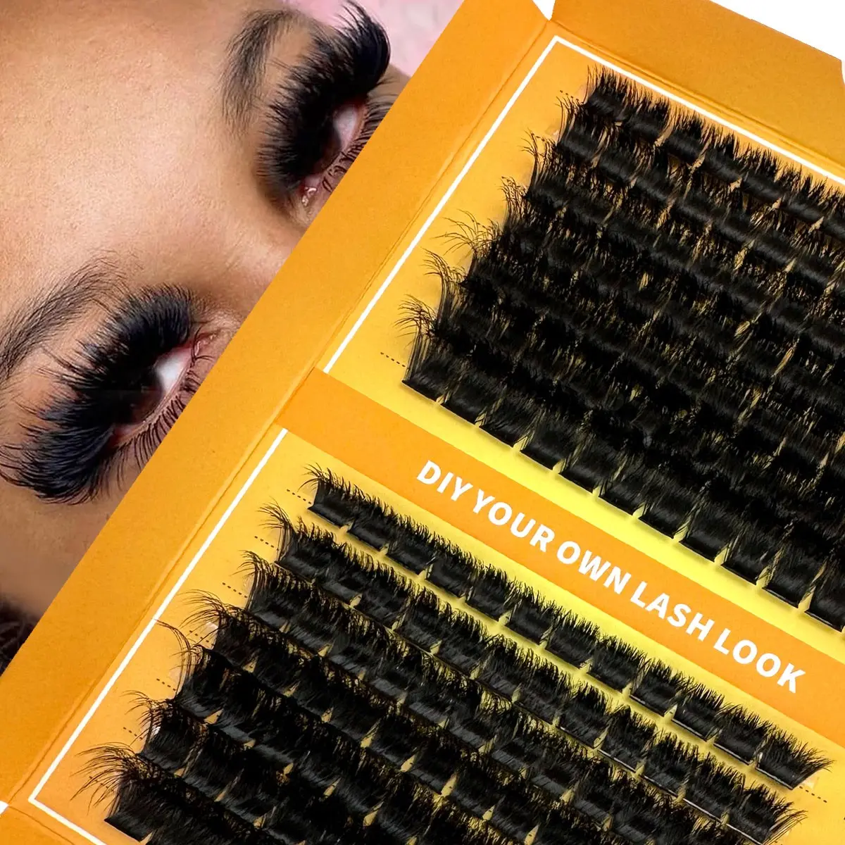 200D/160D/120D/100D/80D/60D Luxury Synthetic DIY Cluster Eyelashes, Mixed Lengths 14-20mm, Reusable D Curl Dense Lash Extensions, Easy Application for Beginners DIY Volume Eyelashes