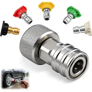 Garden Hose to Pressure Washer Adapter 3/4" GHT to 1/4" Quick Connect Stainless Steel Connector with 5 Nozzles for Car Wash and Patio Cleaning
