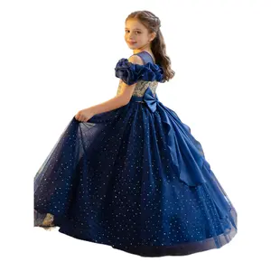 Navy Blue Princess Dress for Girls Pageant Evening Gown Flower Girl Wedding Tutu Performance for Parties Festive Gifts with Bow Detail