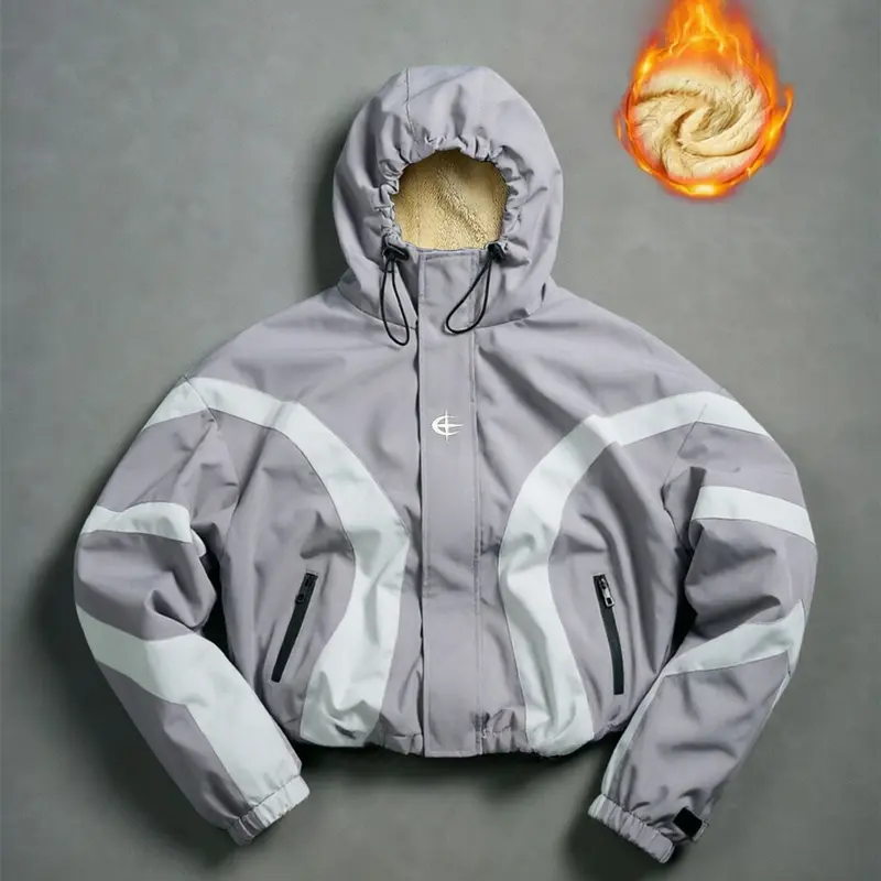Men's Y2K Color-Block Cropped Fleece-Lined Puffer Coat, Long Sleeve Casual Thick Warm Street-Style Everyday Menswear Top