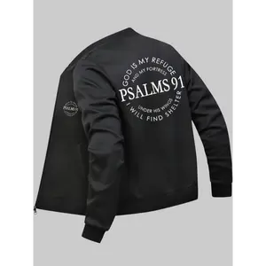 Men's PSALMS 91 Print Bomber Jacket, Casual Jacket With Pockets
