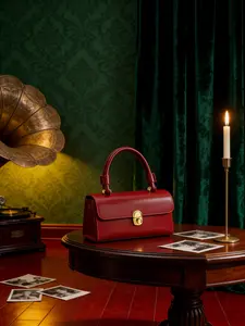 Women's Burgundy Leather Barrel Bag - Vintage Gold Lock Mini Handbag, Elegant Shoulder Bag, Handbag Sling Bag