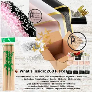 268-Piece Florist Starter Kit – Gift Wrapping & Crafting Bundle with Pearl Mesh Rolls, Satin Ribbons, Butterfly Decorations & More! floral paper