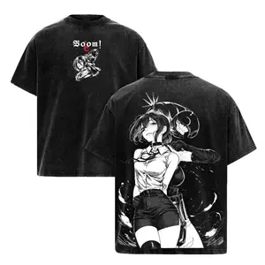 Reze Bomb Devil T-Shirt, Chainsaw Man Anime Tee, Explosion Girl Graphic Vintage Washed Tee Retro Acid Wash Anime Graphic Top - Y2K Casual Streetwear Top for Men & Women - 90s graphic good tees Casual American Short Sleeve Unisex T-shirt,Gym & Streetwear