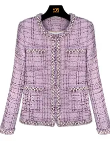 Women's Plaid Print Button Front Crop Jacket, Elegant Chic Fashion Casual Round Neck Long Sleeve Fitted Outerwear for Daily Outdoor Wear, Women Clothing for Spring Fall, Coats Womenswear