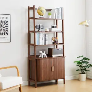 Giratree 4-Tier Bookshelf, Tall Bookcase with Open Shelf and Sliding Door, 70” Freestanding Storage Organizer Display Cabinet for Living Room, Home Office