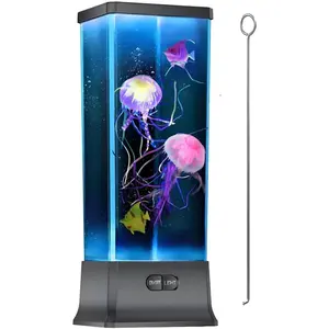 Electric Jellyfish Tank Table Lamp with Color Changing Light Gift for Kids Men Women Home Deco for Room Mood Light for Relax(Black)